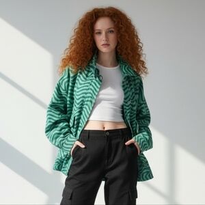 Green Wavy Oversized Cottton Jacket Streetwear L